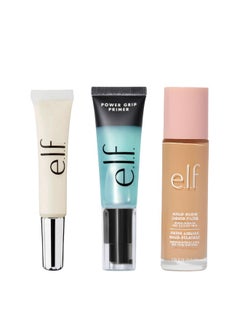elf ELF Luxury Makeup Essentials Trio: Power Grip Primer - Halo Glow Liquid Filter (Fair 2/Light) - Glitter Primer for Radiant, Smooth Skin and Long-Lasting Makeup  - Image 1