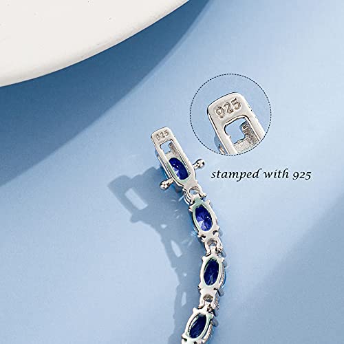 FANCIME September Birthstone Bracelet Sterling Silver Created Sapphire Tennis Bracelet Cubic Zirconia Oval Gemstone Dainty Fine Jewelry for Women 7" - Image 3