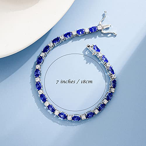 FANCIME September Birthstone Bracelet Sterling Silver Created Sapphire Tennis Bracelet Cubic Zirconia Oval Gemstone Dainty Fine Jewelry for Women 7" - Image 2