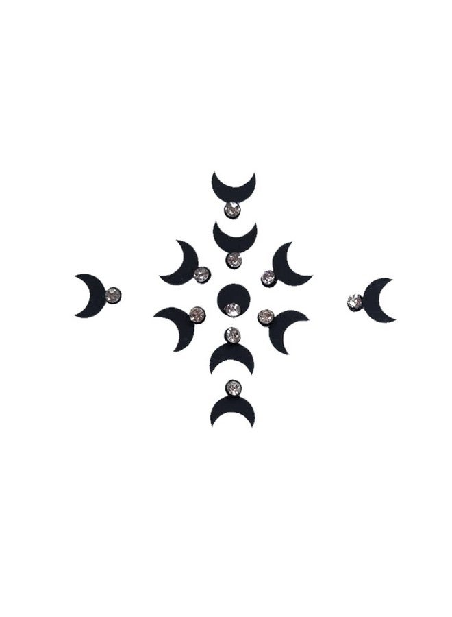 Comet Busters Beautiful Handcrafted Black Moon Bindis With Silver Stone (5mm) (BIN1779) - Image 1