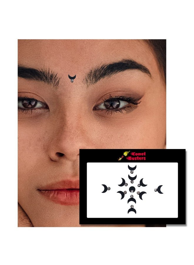 Comet Busters Beautiful Handcrafted Black Moon Bindis With Silver Stone (5mm) (BIN1779) - Image 2