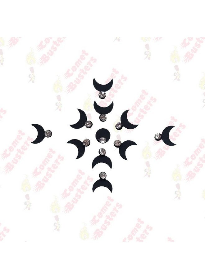 Comet Busters Beautiful Handcrafted Black Moon Bindis With Silver Stone (5mm) (BIN1779) - Image 3