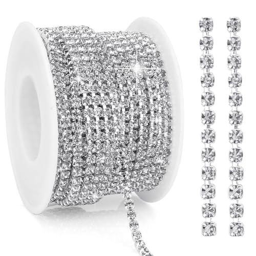 Liwidon Rhinestone Chain 10 Yards Rhinestone Trim Silver Bling Diamond Rhinestones Strips 3mm Glitter Bling Crystal Rhinestones Close Chains Claw Cup Chains Trim for Sewing DIY Crafting Jewelry Clothes - Image 1