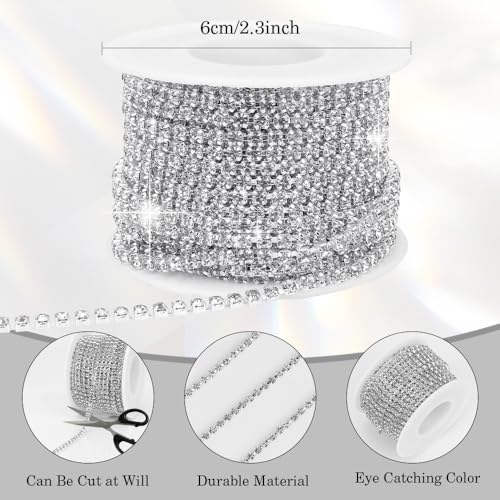 Liwidon Rhinestone Chain 10 Yards Rhinestone Trim Silver Bling Diamond Rhinestones Strips 3mm Glitter Bling Crystal Rhinestones Close Chains Claw Cup Chains Trim for Sewing DIY Crafting Jewelry Clothes - Image 3
