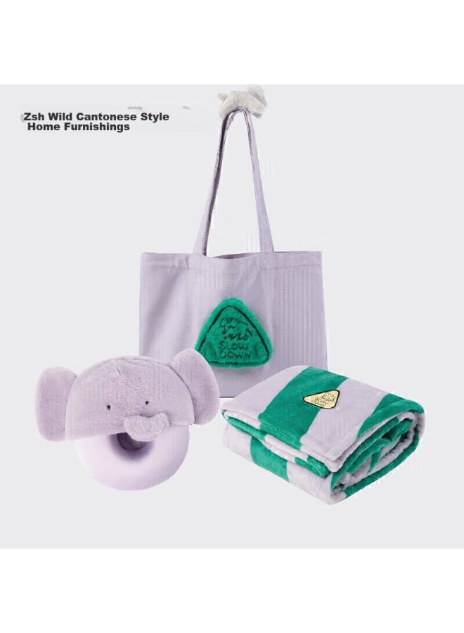 tbh Tianxiepai Home Elephant Travel Nap Set： Nap Blanket, Canvas Bag, Car Neck Pillow, Hugging Pillow, Air Conditioning Blanket, Three-piece Set - Image 1
