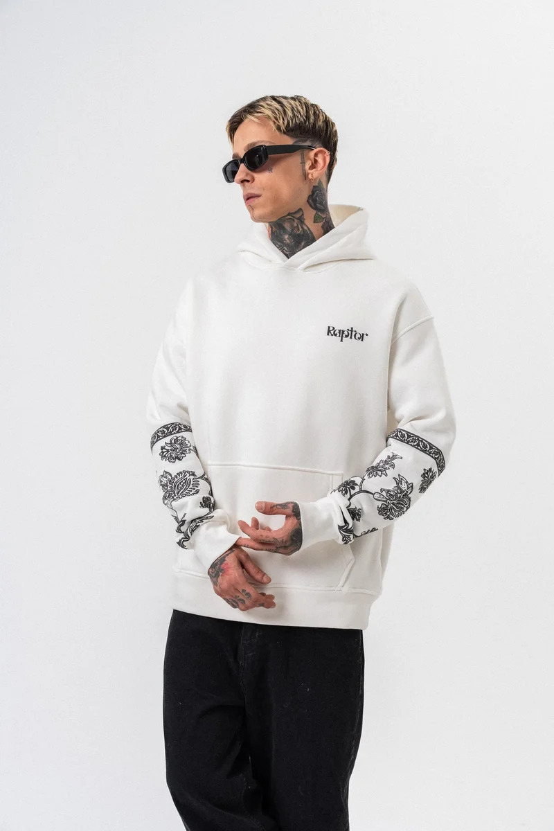 RESPIRE Men’s Raptor Printed Oversize Hoodie Ecru