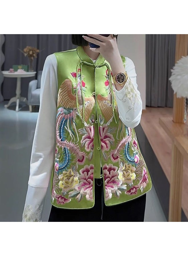 Chinese-style Guofeng Heavy Industry Golden Phoenix Full-body EmbroideVest Top Spring Temperament Buckle Tang Dress Vest 