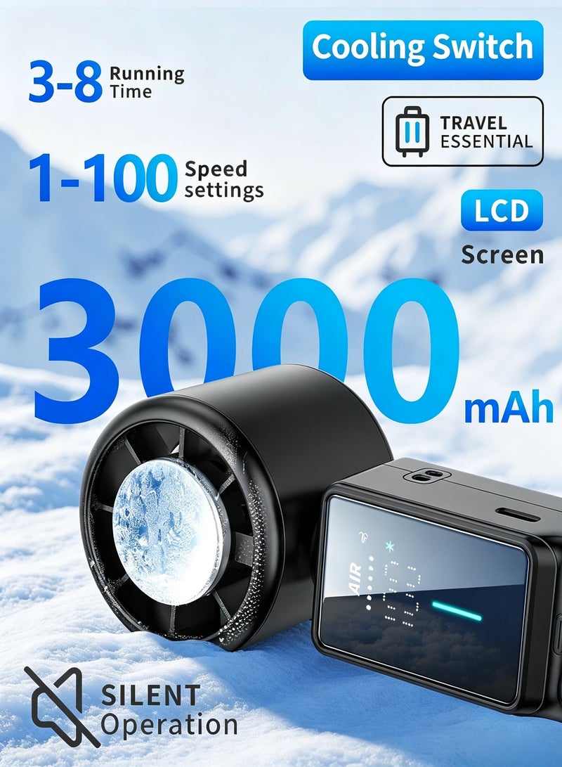 BESTPEAK 3-in-1 Portable Cooling Fan with Active Cooling Technology, 16,000 RPM, 100-Speed Touch Control & LED Display, Type-C Fast Charge, Neck Strap & Stand – for Travel, Office, Outdoor (Black) - Image 3