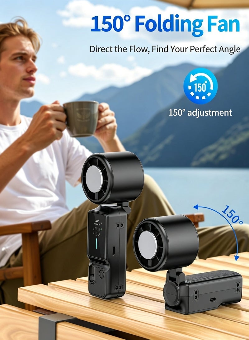 BESTPEAK 3-in-1 Portable Cooling Fan with Active Cooling Technology, 16,000 RPM, 100-Speed Touch Control & LED Display, Type-C Fast Charge, Neck Strap & Stand – for Travel, Office, Outdoor (Black) - Image 5