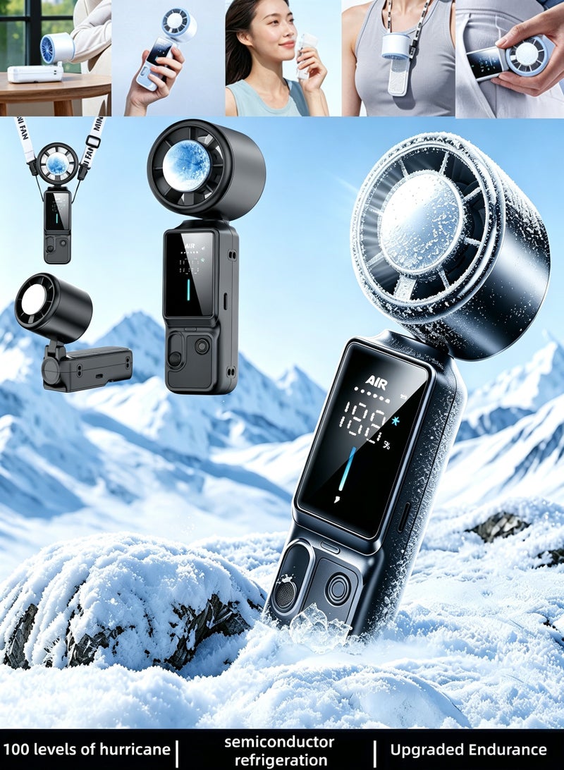 BESTPEAK 3-in-1 Portable Cooling Fan with Active Cooling Technology, 16,000 RPM, 100-Speed Touch Control & LED Display, Type-C Fast Charge, Neck Strap & Stand – for Travel, Office, Outdoor (Black) - Image 1