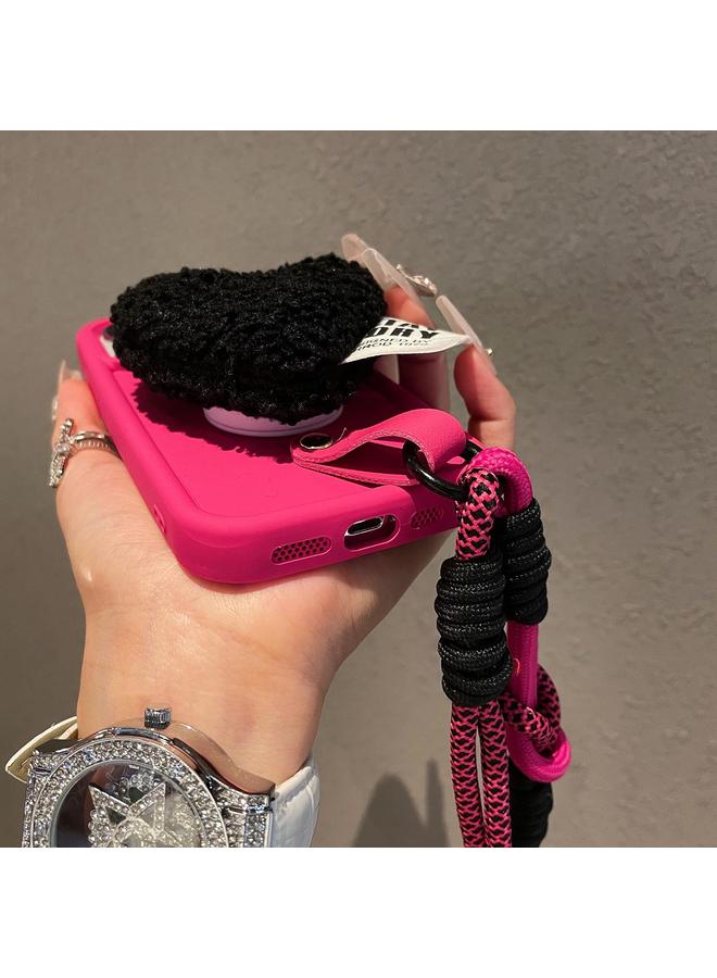 The Bros حافظة هاتف لجهاز آيفون 11 برو ماكس بتصميم قلب من الفرو الإبداعي مع حبل - Image 3