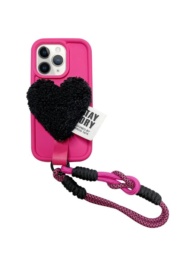 The Bros حافظة هاتف لجهاز آيفون 11 برو ماكس بتصميم قلب من الفرو الإبداعي مع حبل - Image 1