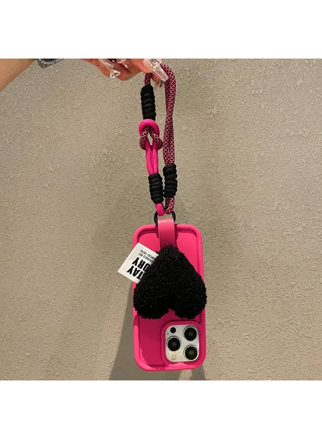 The Bros حافظة هاتف لجهاز آيفون 11 برو ماكس بتصميم قلب من الفرو الإبداعي مع حبل - Image 5