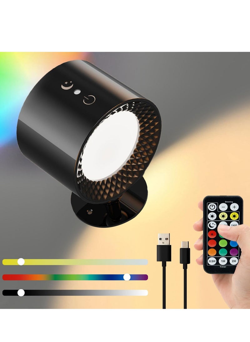 شو وو 1 قطعة من مصابيح LED المثبتة على الحائط، مصباح حائط RGB يعمل بالبطارية القابلة لإعادة الشحن، 3 درجات حرارة ألوان وإضاءة لاسلكية قابلة للتعتيم 360 درجة لغرفة النوم وغرفة المعيشة  - Image 1