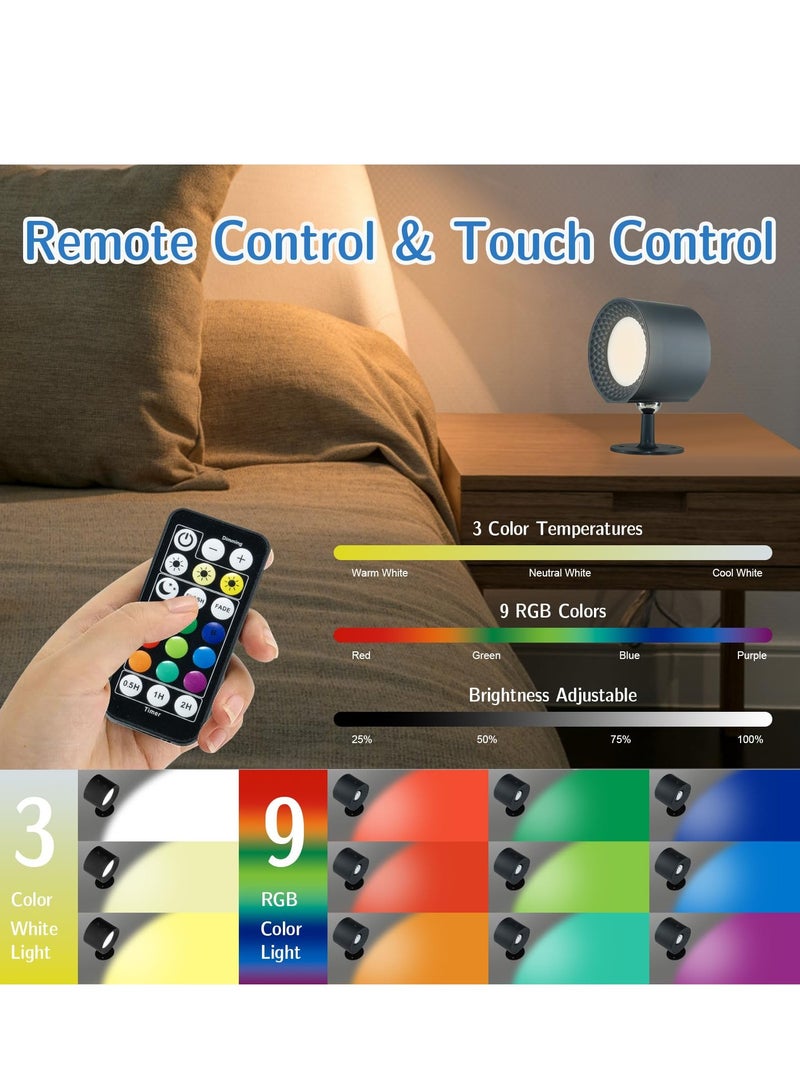 شو وو 1 قطعة من مصابيح LED المثبتة على الحائط، مصباح حائط RGB يعمل بالبطارية القابلة لإعادة الشحن، 3 درجات حرارة ألوان وإضاءة لاسلكية قابلة للتعتيم 360 درجة لغرفة النوم وغرفة المعيشة  - Image 3