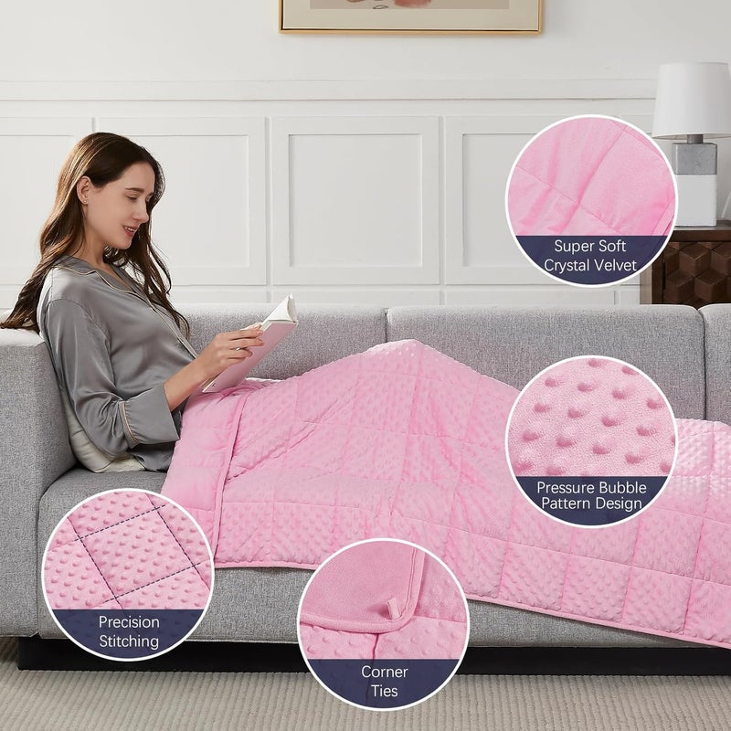 CuteKing Weighted Blanket - Weighted Blanket with Premium Glass Beads - Heavy Blanket Crystal Velvet for Comfort Sleep - Thick Blanket All Season (12lbs, 48"x72", Pink Bubble) - Image 5