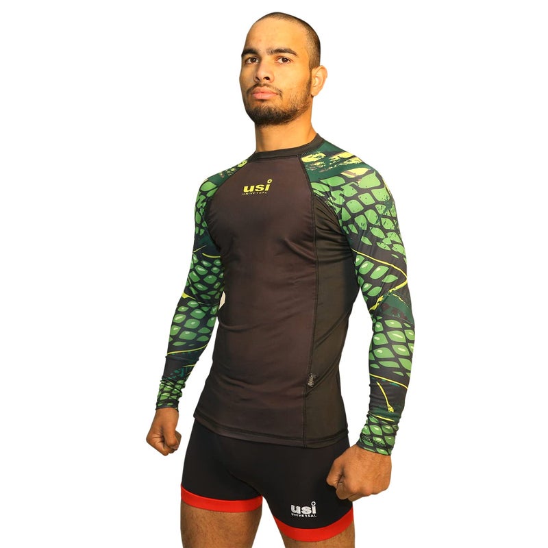 USI UNIVERSAL Rash Guard for Gym, 411RS Snake Rashguard for Running, Cycling, Swimming, Cricket, Basketball | Rashguard Swimming Costume for Men | Rash Guard for Men (Medium, Green) - Image 1