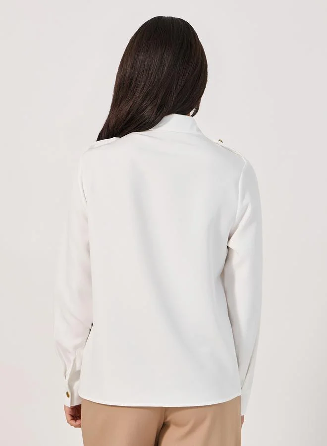 Styli Loose Fit Utility Shirt with Matte Golden Buttons