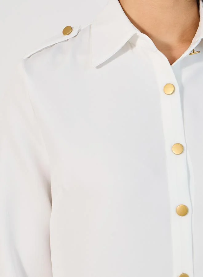 Styli Loose Fit Utility Shirt with Matte Golden Buttons