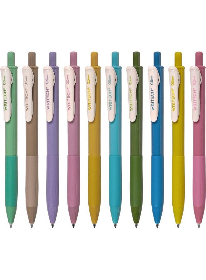 WRITECH Retractable Gel Pens Quick Dry Ink Pens Fine Point 0.5mm 10 Assorted Unique Vintage Colors For Journaling, Drawing, Doodling, and Notetaking (Vintage 2) - Image 1