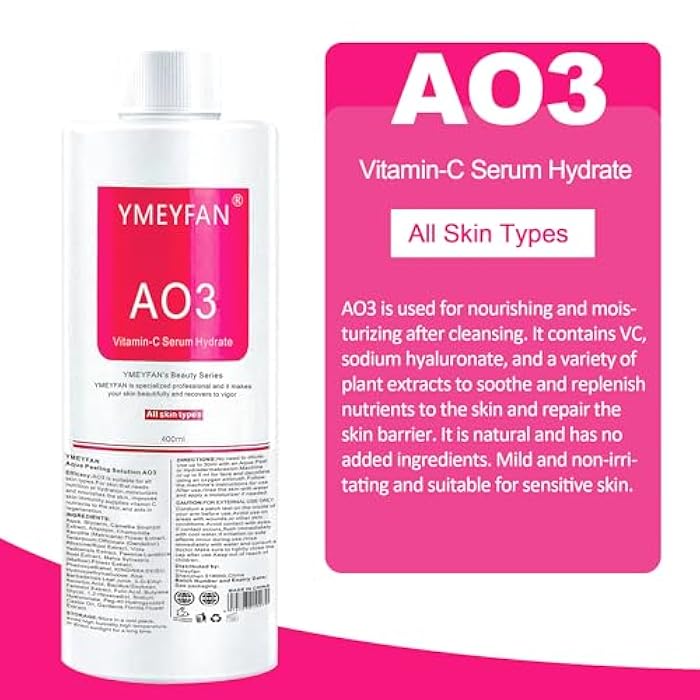 YMEYFAN حل تقشير أكوا YMEYFAN AS1 SA2 AO3 (نسخة إنجليزية)، حل هيدرو للآلة المهنية للوجه بالهيدروجين والأكسجين، سيرومات مرطبة لتنظيف الوجه، تغذية، تقشير (400 مل/3 قطع) - Image 5