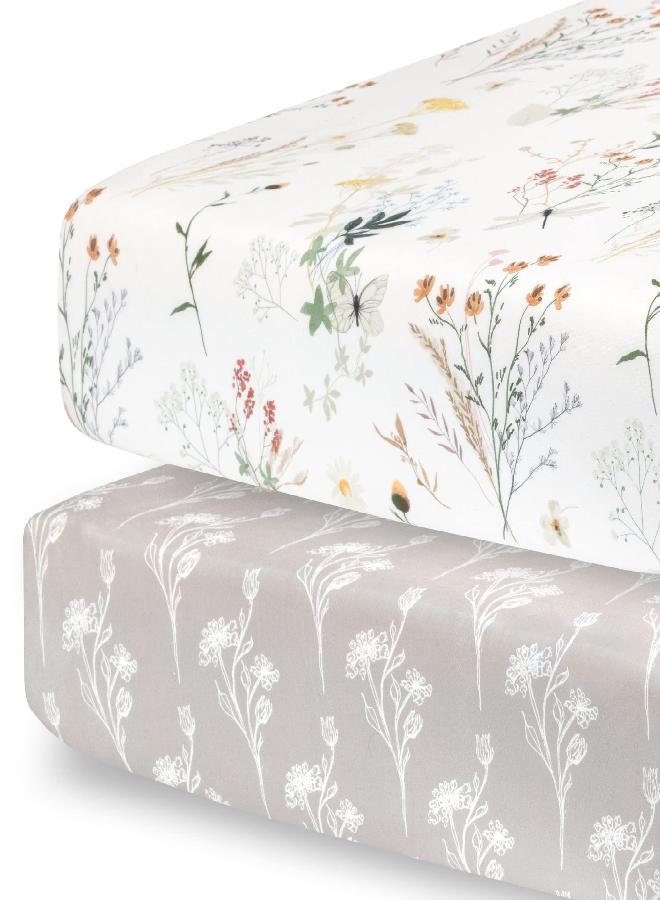 Pobibaby Pobibaby - 2 Pack Premium Fitted Baby Girl Crib Sheets for Standard Crib Mattress - Ultra-Soft Jersey Knit, Safe and Snug, and Stylish Floral Crib Sheet (Wildflower) - Image 2