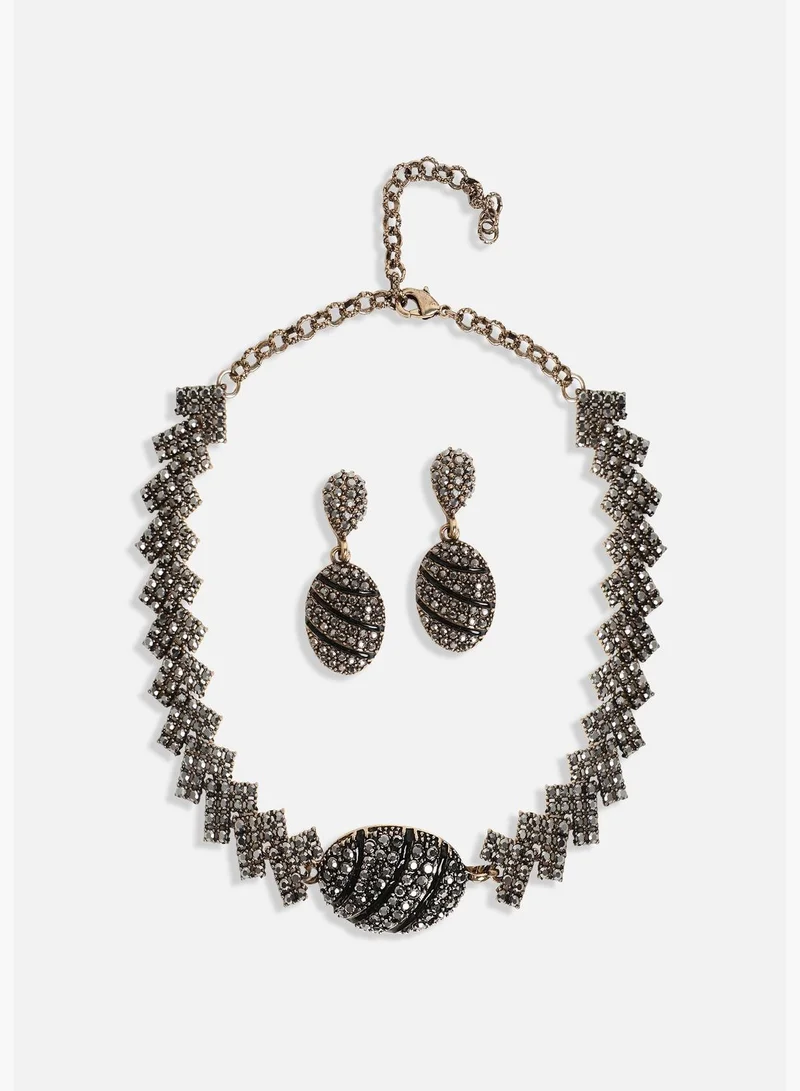 SOHI Gold Plated Designer Stone Party Wear Necklace and Earring Set For Women