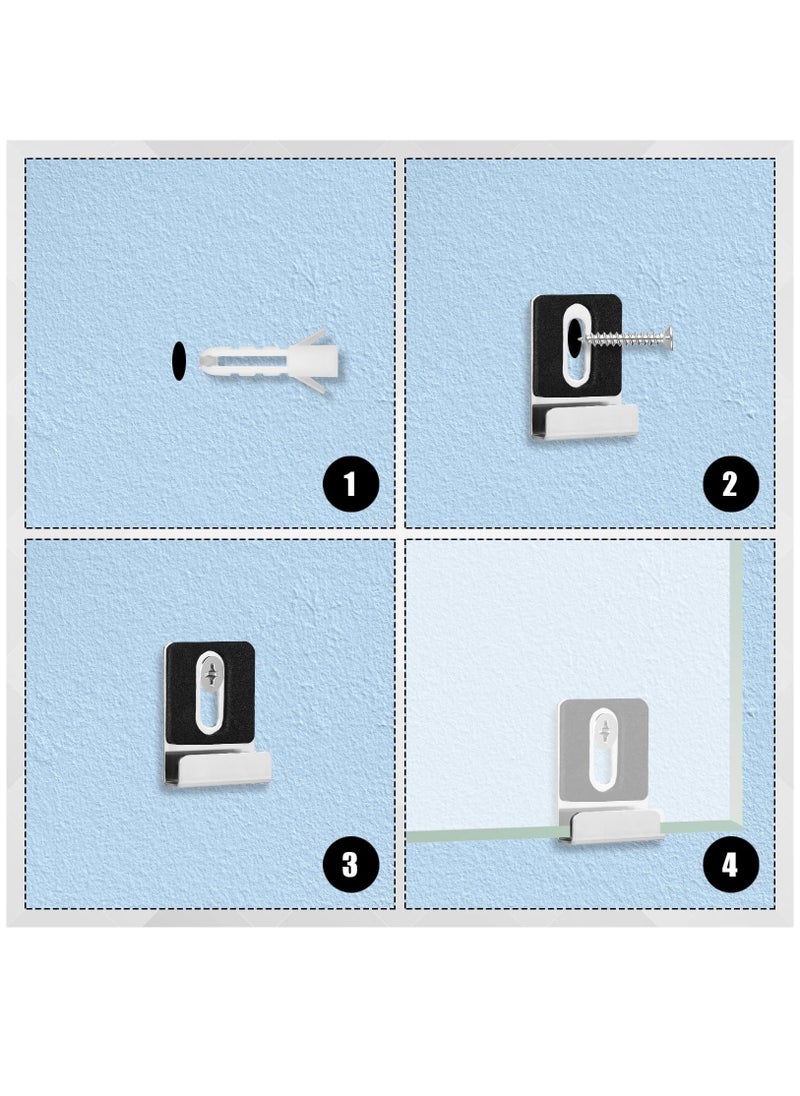 Generic - 8pcs Metal Mirror Holder Kit, Mirror Clips with Screws Rubber Pads Mirror Hooks Heavy Duty Mirror Hanger Hardware for Frameless Mounting Wall Tile Billboard Display, Silver - Image 1