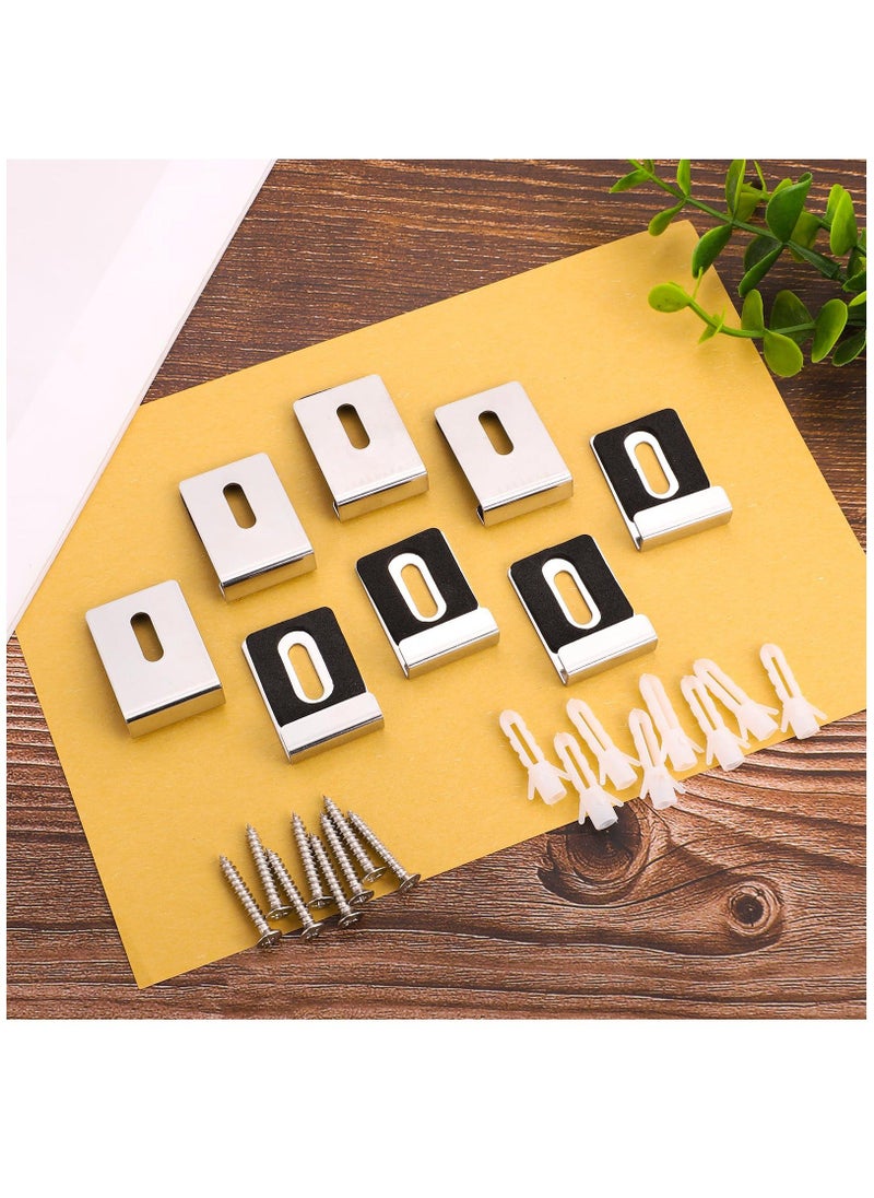 Generic - 8pcs Metal Mirror Holder Kit, Mirror Clips with Screws Rubber Pads Mirror Hooks Heavy Duty Mirror Hanger Hardware for Frameless Mounting Wall Tile Billboard Display, Silver - Image 1