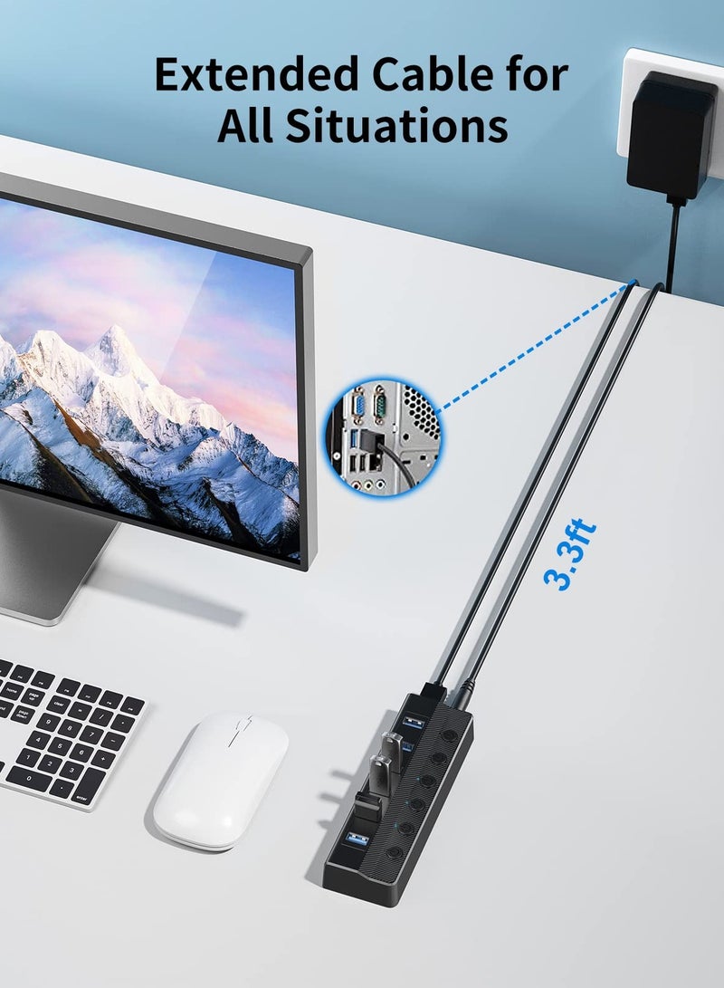Excefore 6-Port USB 3.0 Hub, USB Splitter for Laptop with Individual On/Off Switches and Light, 3ft Long Cord, USB Port Hub Extension for PC and Computer[Multiple USB Port] 6 USB data transfer ports make it ve - Image 5