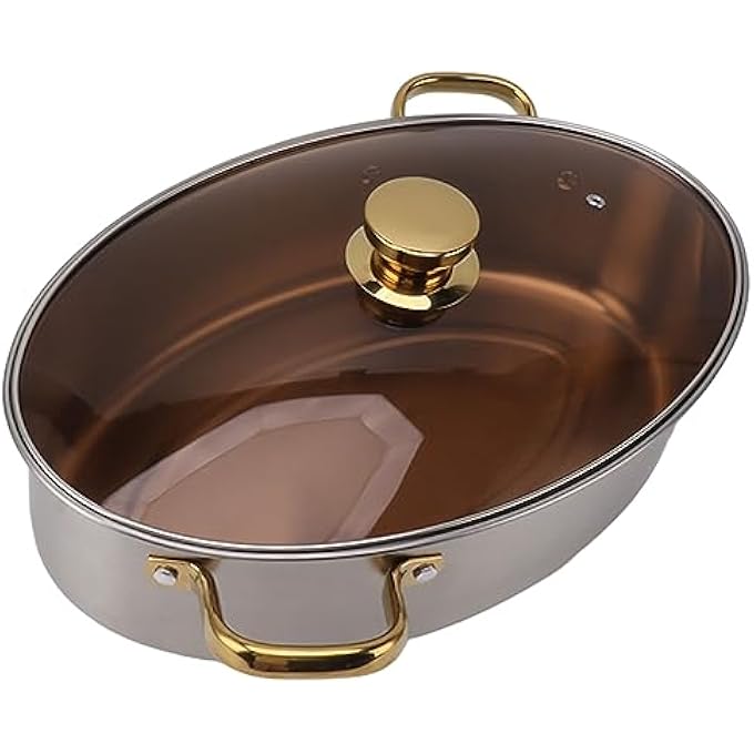 وعاء طهي بيضاوي متعدد الاستخدامات من الفولاذ المقاوم للصدأ مع رف وغطاء مقلاة سيراميكية، وعاء طهي متعدد الاستخدامات من الفولاذ المقاوم للصدأ 304 لطهي حساء السمك بالبخار - Image 1