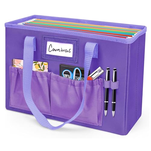 abcxgood Desktop File Organizer BoxCollapsible Hanging Filing BoxHome Office Document Storage Organizer with Front Pocket and Handles Letter Size Folder PURPLE - Image 1