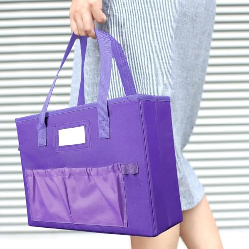abcxgood Desktop File Organizer BoxCollapsible Hanging Filing BoxHome Office Document Storage Organizer with Front Pocket and Handles Letter Size Folder PURPLE - Image 3