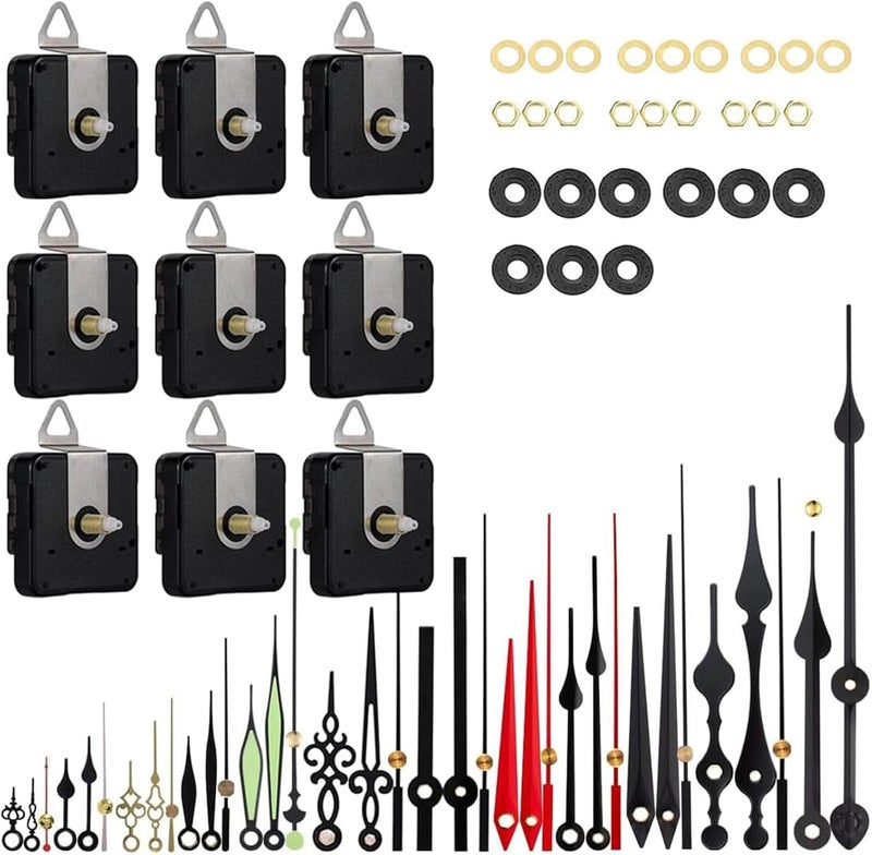 EMOON 9 Pieces Clock Mechanism Replacement Kit with 12 Pack Clock Hands, Silent Sweep Clock Motor Kit Battery Operated for Clock Repair DIY Replacement, Custom Clock - Image 1