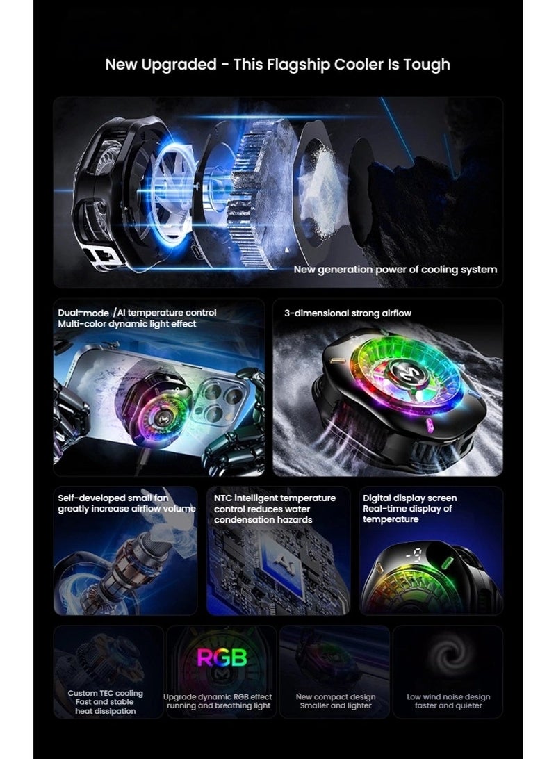 Memo Portable Magnetic Phone Cooler with LED Display, Radiator Cooling Fan, New Design Phone Cooler Magnet Absorption,  for Gaming Live Streaming  Compatible with Mobile Phones Tablet iPad - Image 3