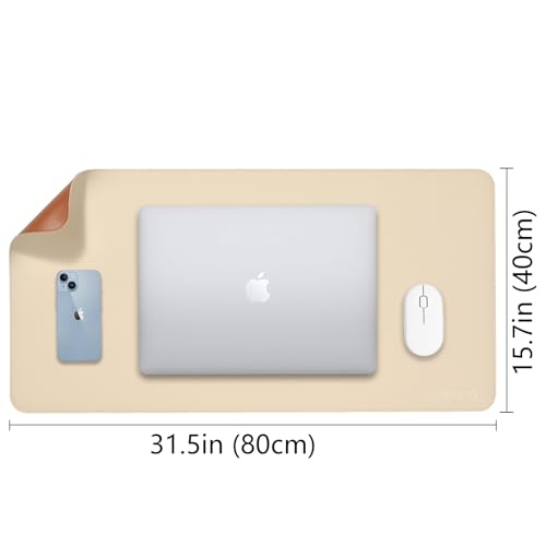AROPANA Vegan Leather Desk Mat | Large Reversible Mouse Pad & Computer Table Protector | Dual-Side Waterproof Extended Laptop Pad with Edge-Stitched Design (80x40CM, White and Coffee) - Image 3