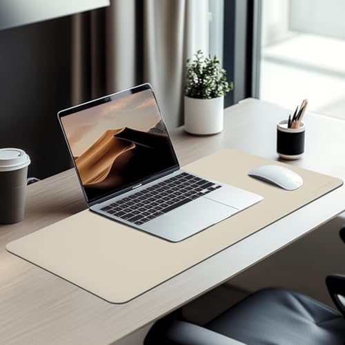 AROPANA Vegan Leather Desk Mat | Large Reversible Mouse Pad & Computer Table Protector | Dual-Side Waterproof Extended Laptop Pad with Edge-Stitched Design (80x40CM, White and Coffee) - Image 5