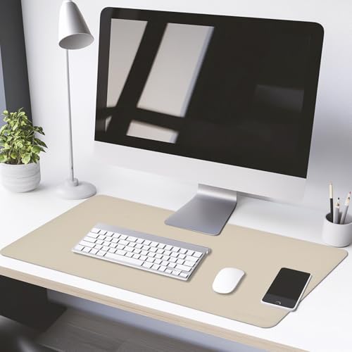 AROPANA Vegan Leather Desk Mat | Large Reversible Mouse Pad & Computer Table Protector | Dual-Side Waterproof Extended Laptop Pad with Edge-Stitched Design (80x40CM, White and Coffee) - Image 4