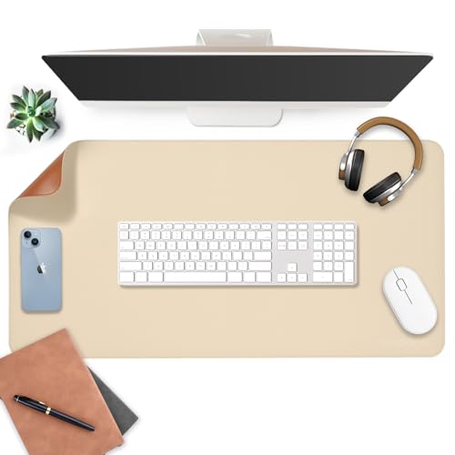 AROPANA Vegan Leather Desk Mat | Large Reversible Mouse Pad & Computer Table Protector | Dual-Side Waterproof Extended Laptop Pad with Edge-Stitched Design (80x40CM, White and Coffee) - Image 1