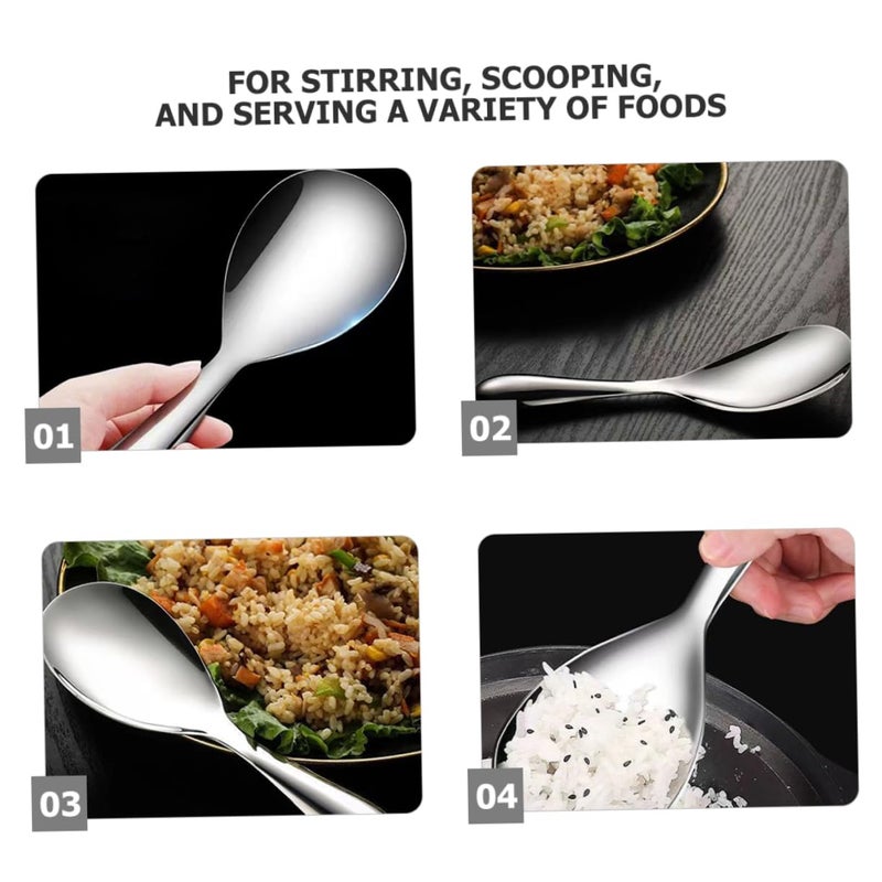 Stainless Steel Rice Paddle Non Stick Cooking Spoon Set of 2 Ergonomic Grip Serving Stirring Utensil - Image 4