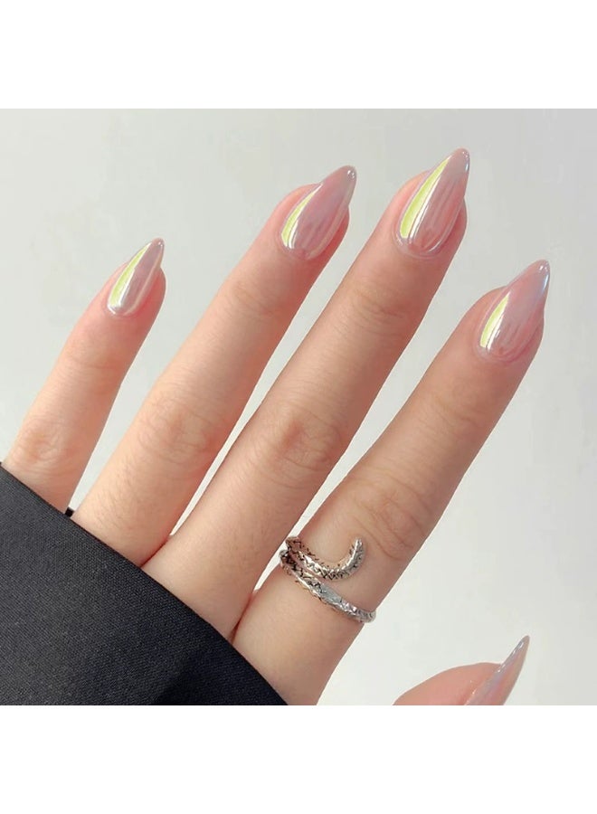 Goolsky Premium Long Almond Press-on Nails with Holographic Aurora Mermaid Effect for Elegant Charm
