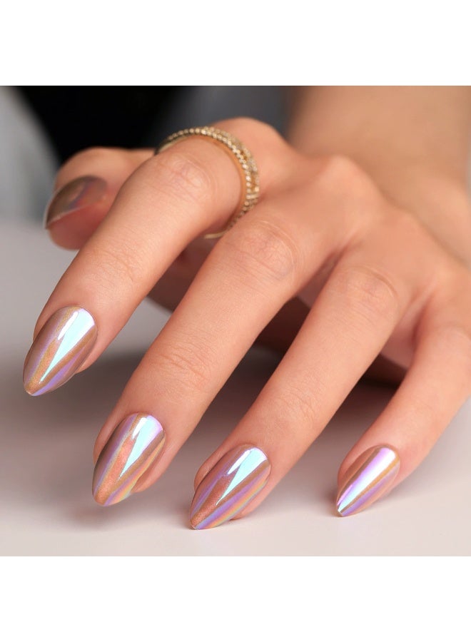 Goolsky Premium Long Almond Press-on Nails with Holographic Aurora Mermaid Effect for Elegant Charm - Image 3