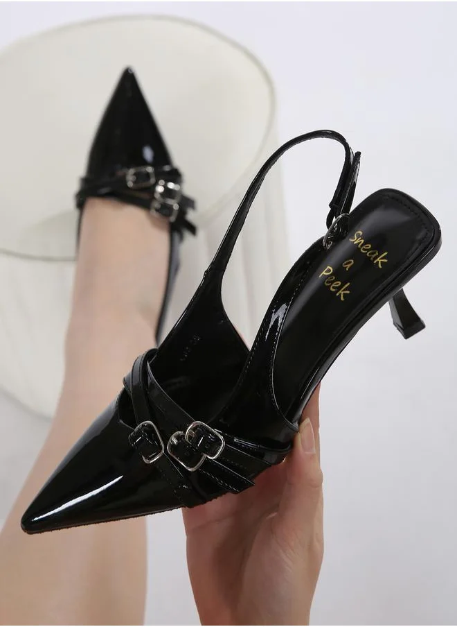 سنيك ايه بيك Pointed Toe Stiletto High Heels Pumps with Buckle Details by Styli