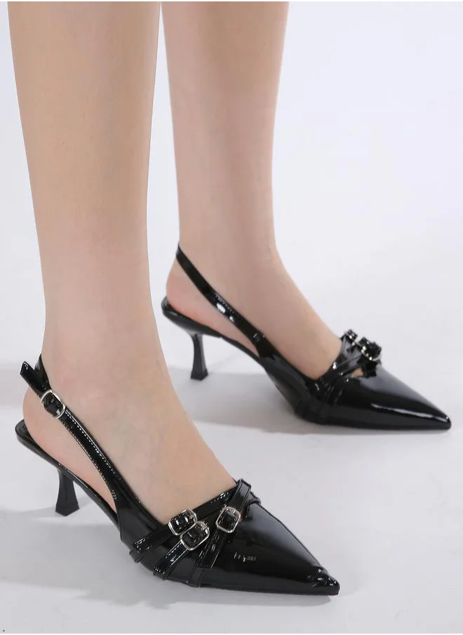 سنيك ايه بيك Pointed Toe Stiletto High Heels Pumps with Buckle Details by Styli