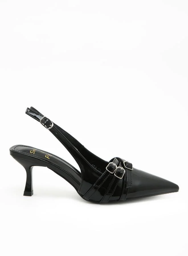 Sneak-a-Peek Sneak-a-Peek Pointed Toe Stiletto High Heels Pumps with Buckle Details