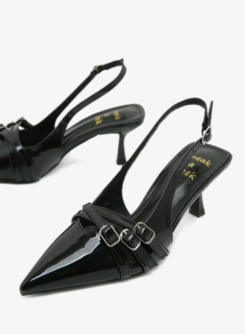 Sneak-a-Peek Sneak-a-Peek Pointed Toe Stiletto High Heels Pumps with Buckle Details