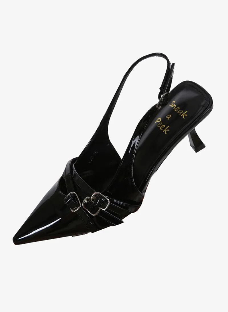 Sneak-a-Peek Sneak-a-Peek Pointed Toe Stiletto High Heels Pumps with Buckle Details