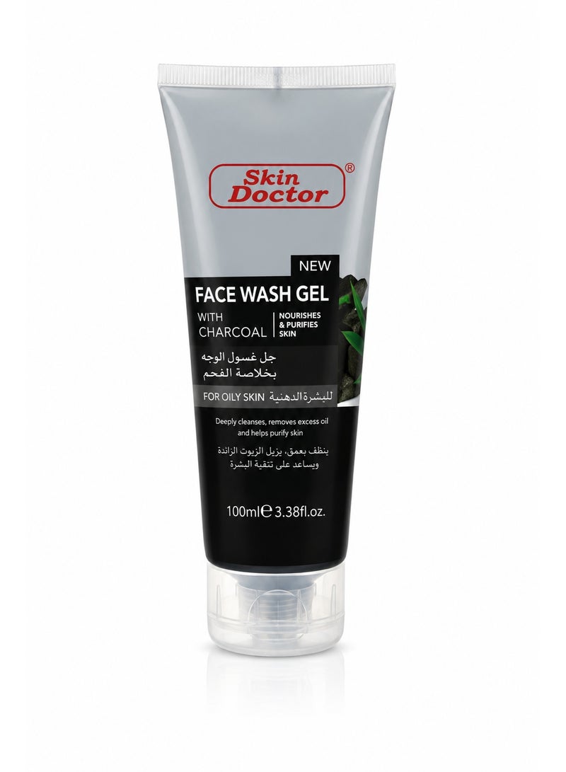Skin Doctor Charcoal Face Wash Gel for Oily Skin, Deep Cleansing & Oil Control, 100ml - Image 1