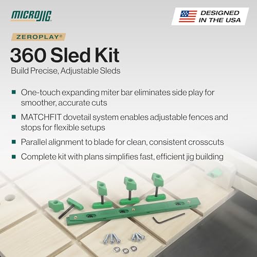 MICROJIG ZEROPLAY 360 Sled Kit with MatchFit Dovetail Hardware, Table Saw Sled for Crosscut Jig Building, Project Plans Included, 9.5" x 0.3125" x 0.78”, DV-360ZP750B1 - Image 2