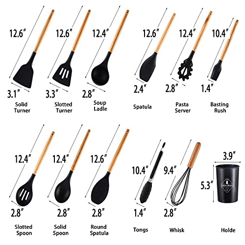 Keidason Silicon Cooking Utensils Set for Kitchen, 12 pcs Non-Stick Cooking Set 446°F Heat Resistant with Wooden Handle Spatula Turner Spoon Tongs Whisk,BPA-Free(Milk White) - Image 2